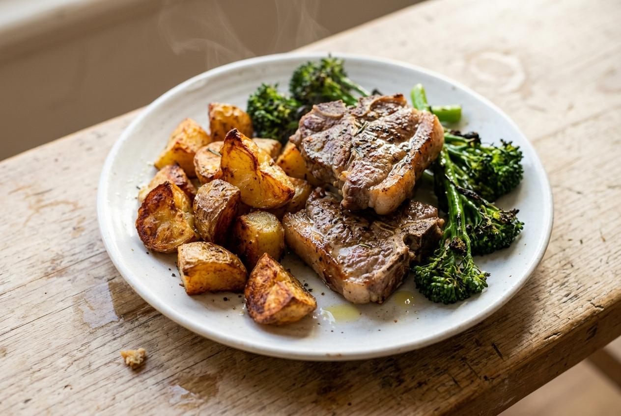Rosemary Lamb Chops With Potatoes and Broccolini