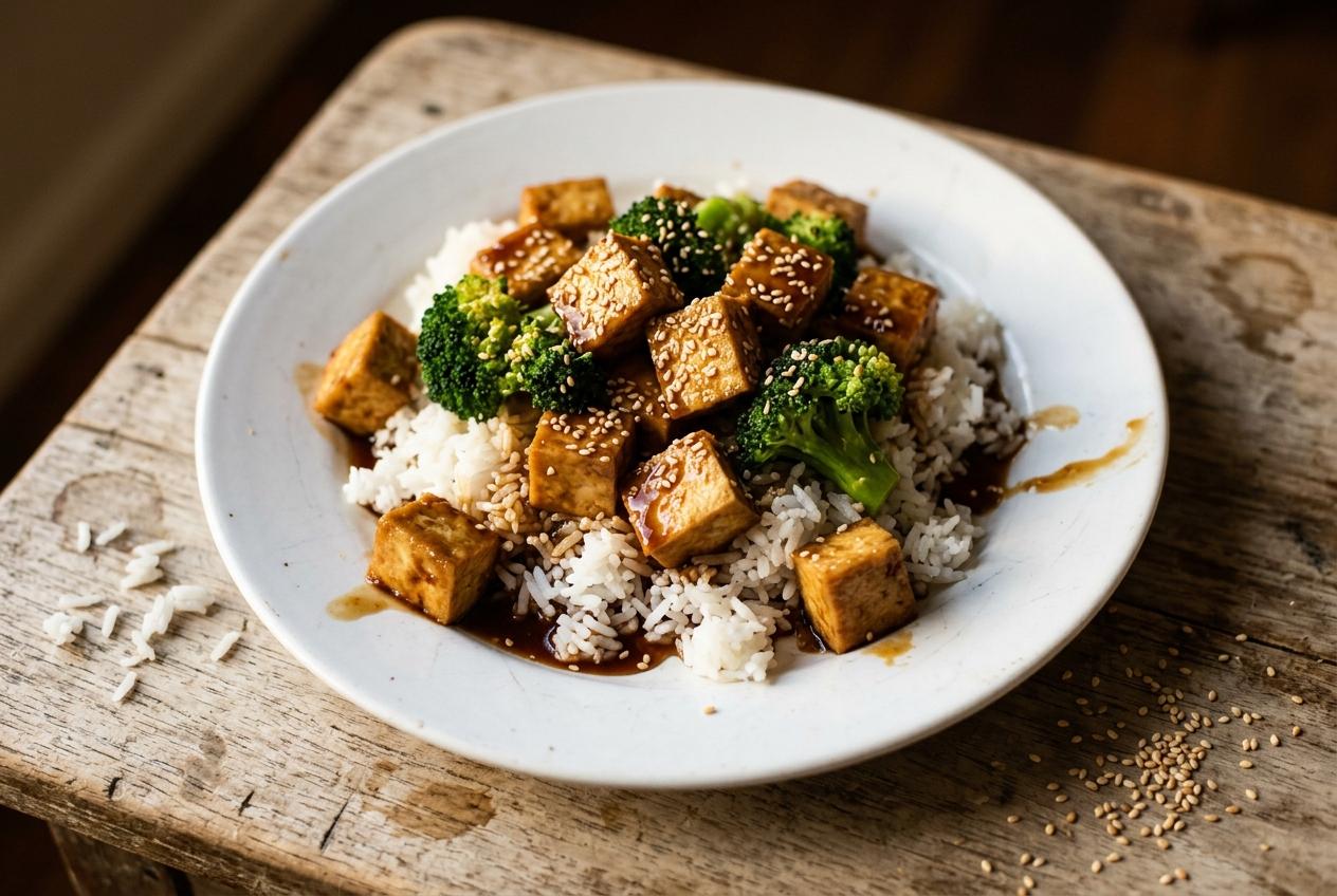 Sticky Sesame Tofu with Broccoli