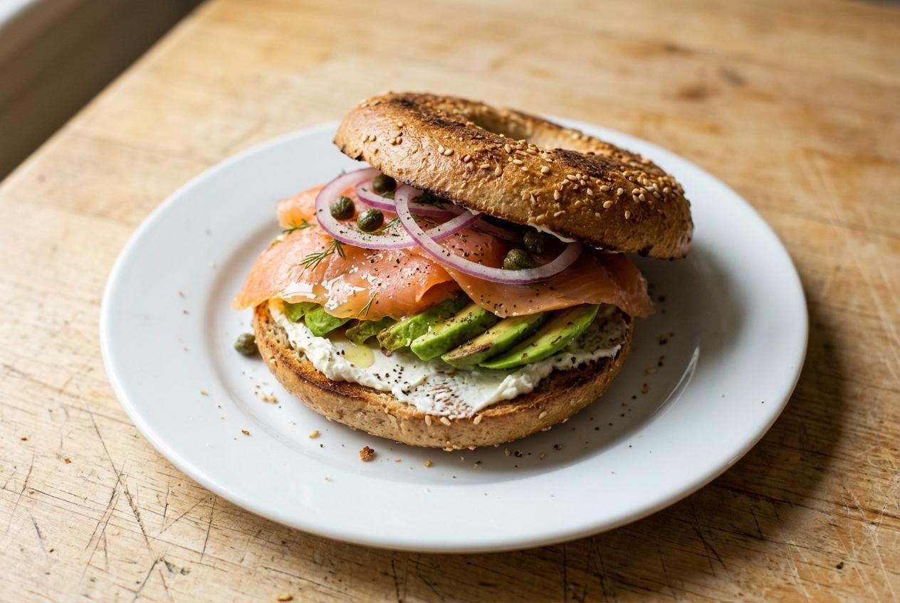 Smoked Salmon and Avocado Bagels