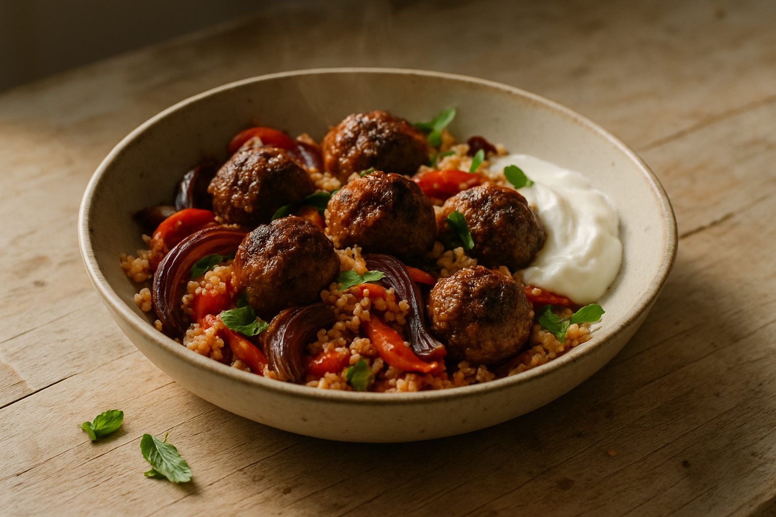 Lamb Meatballs With Couscous and Roast Capsicum