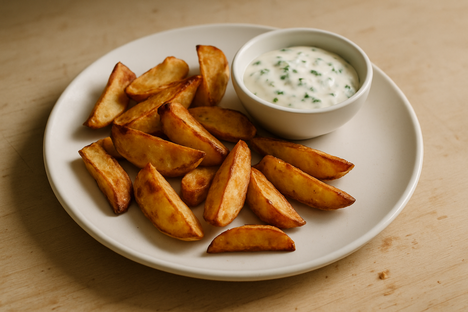 Golden Potato Wedges With Sour Cream Dip