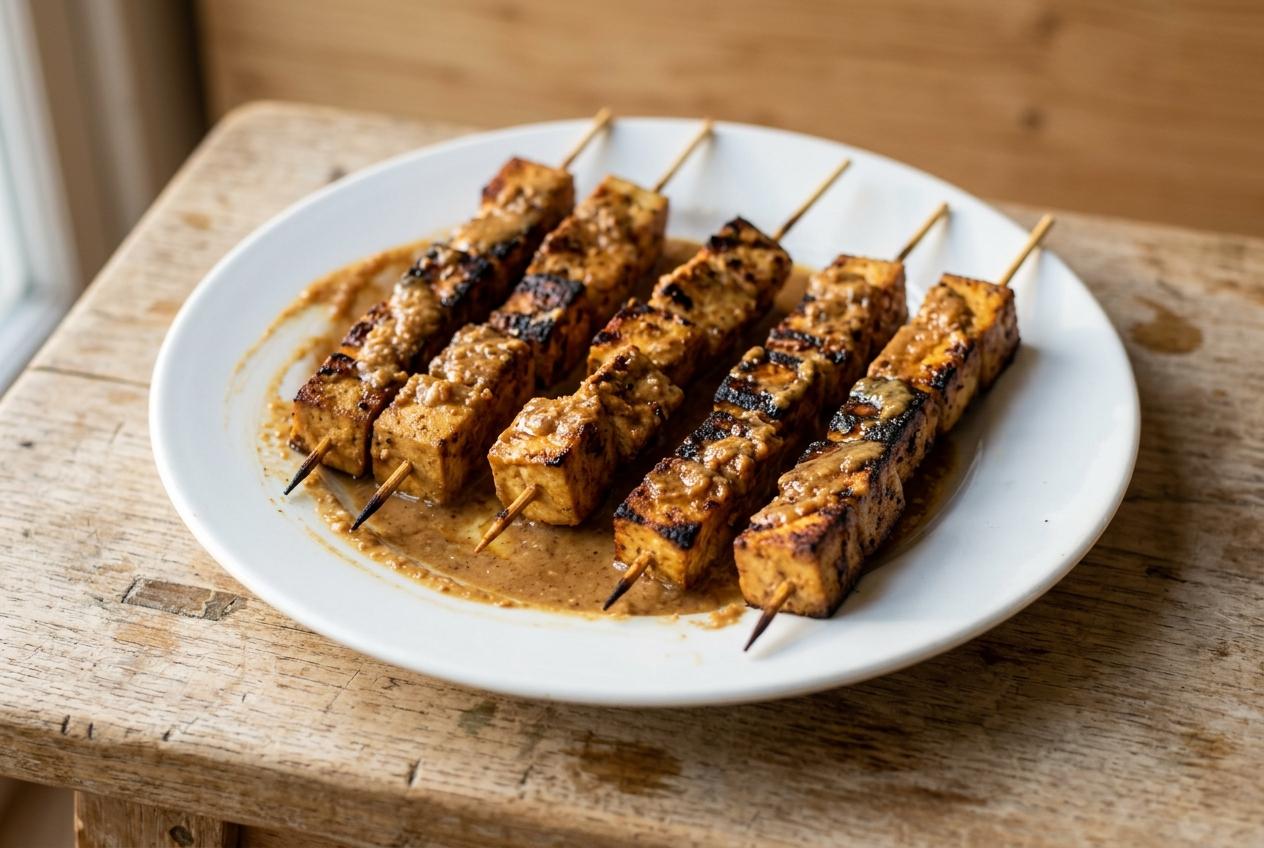 Satay Tofu Skewers on the Barbecue