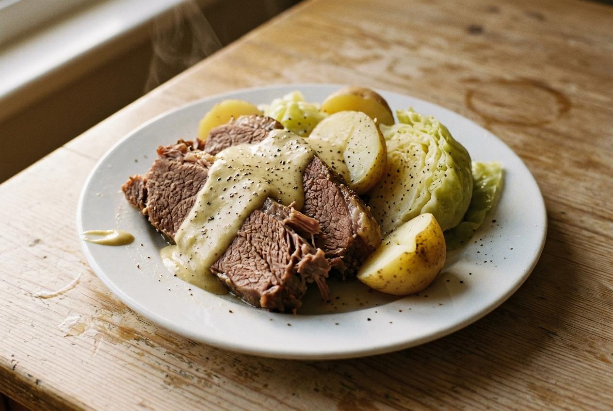 Slow Cooker Corned Beef with Mustard Sauce