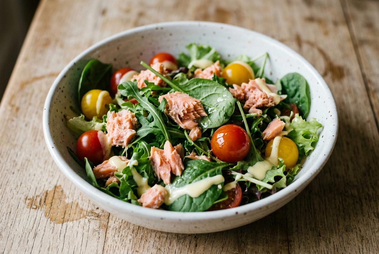 Tinned Salmon And Bagged Salad Bowl