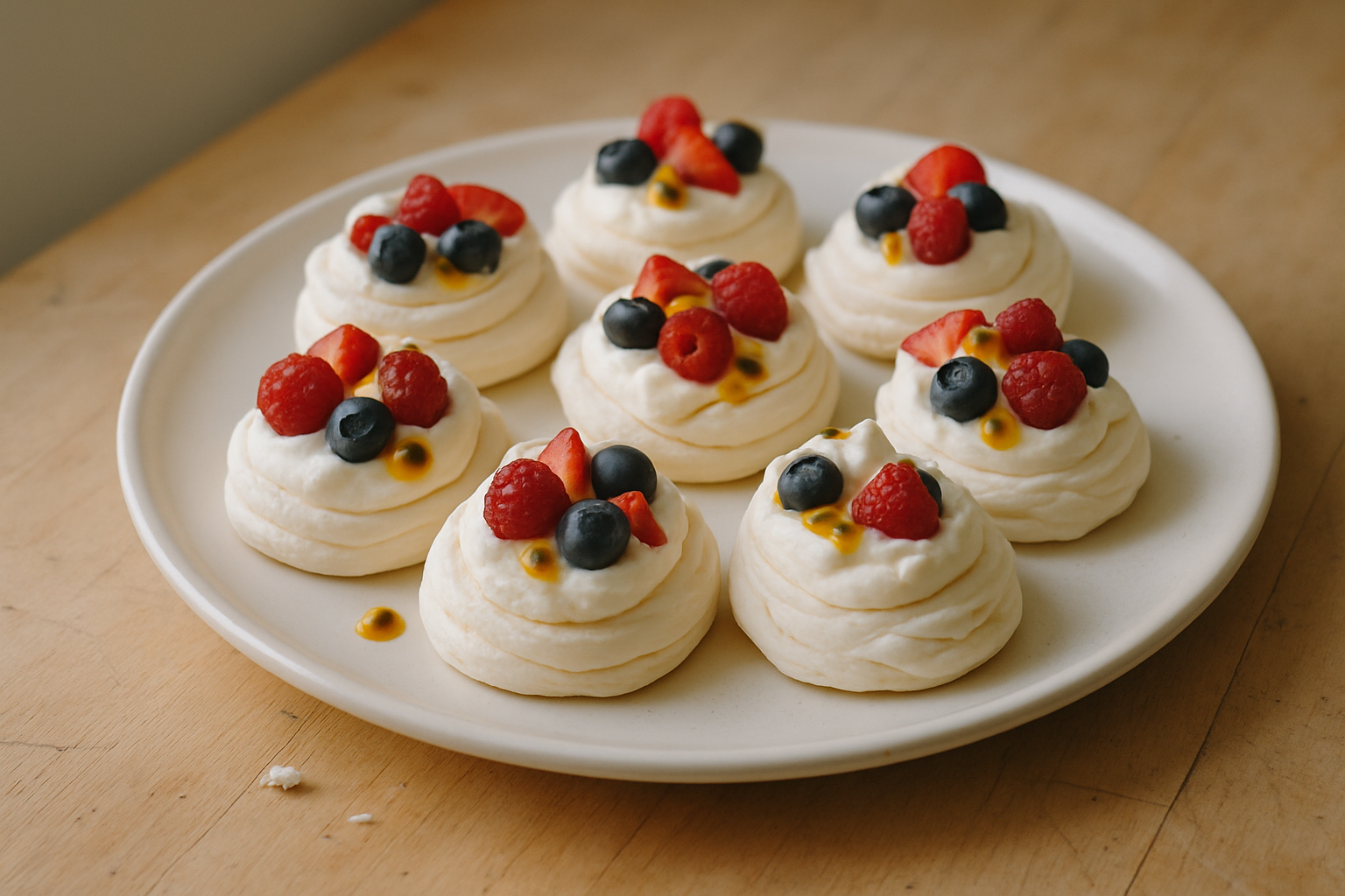 Mini Meringue Nests with Cream and Berries