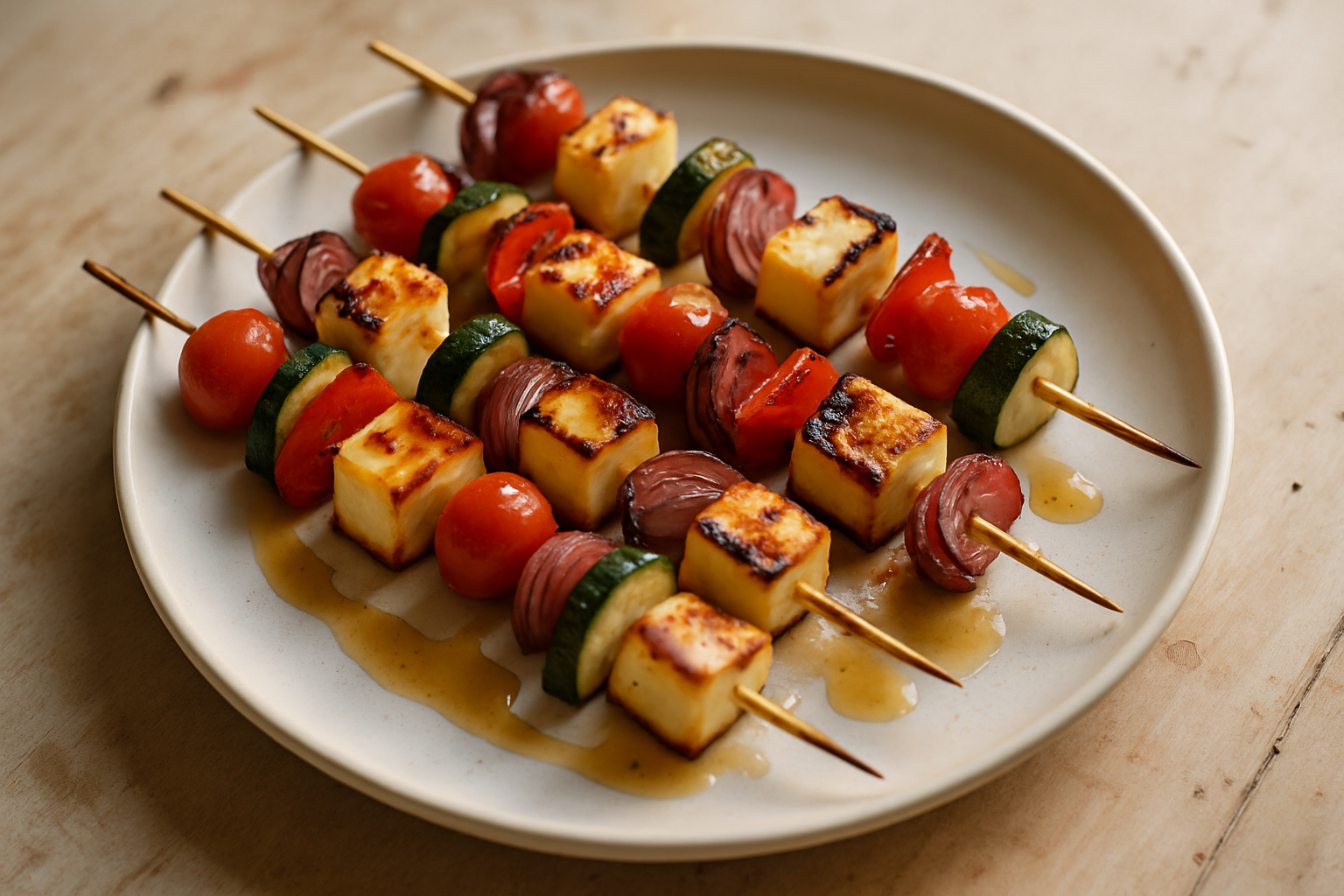 Haloumi and Vegetable Skewers with Honey