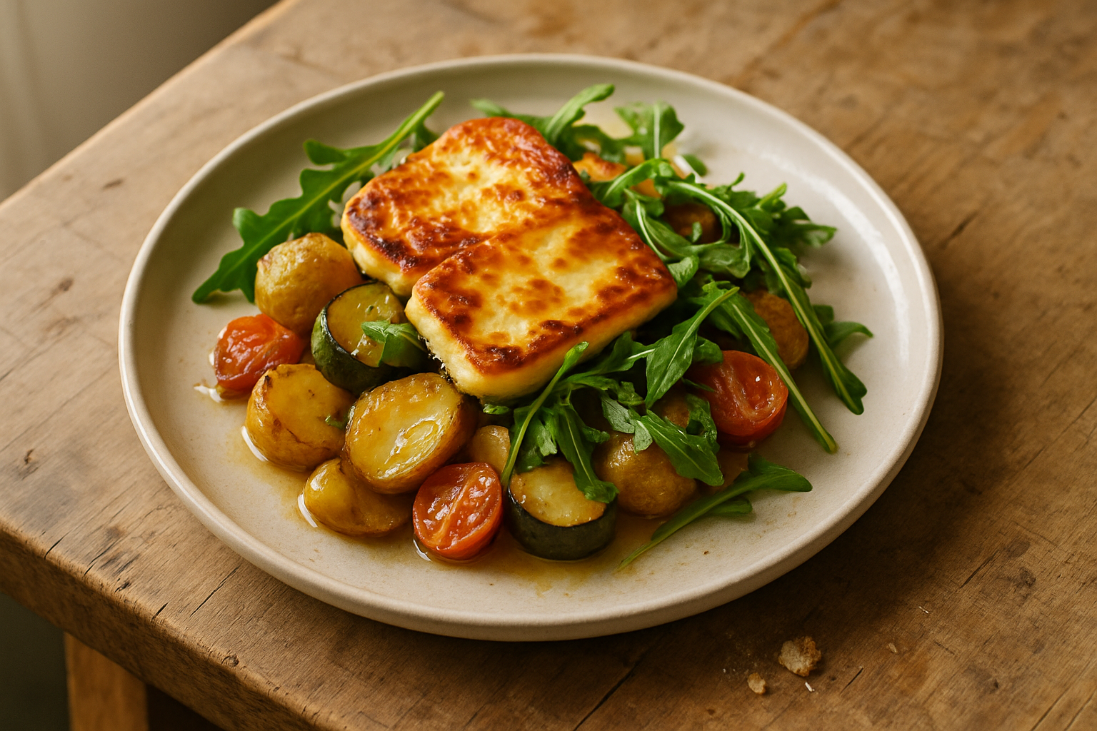 Haloumi, Potato and Zucchini Tray Bake
