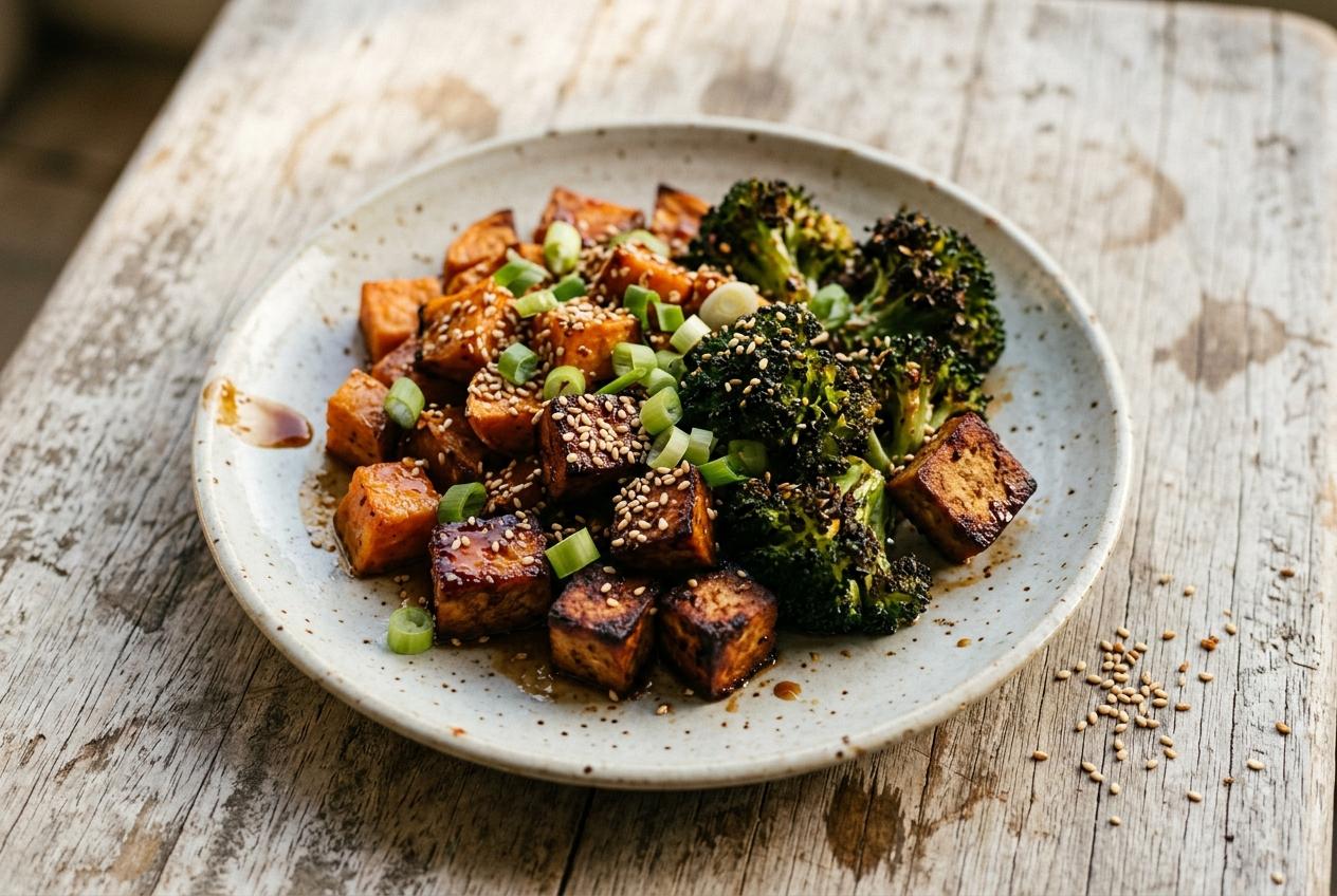 Sticky Tofu, Sweet Potato and Broccoli Tray