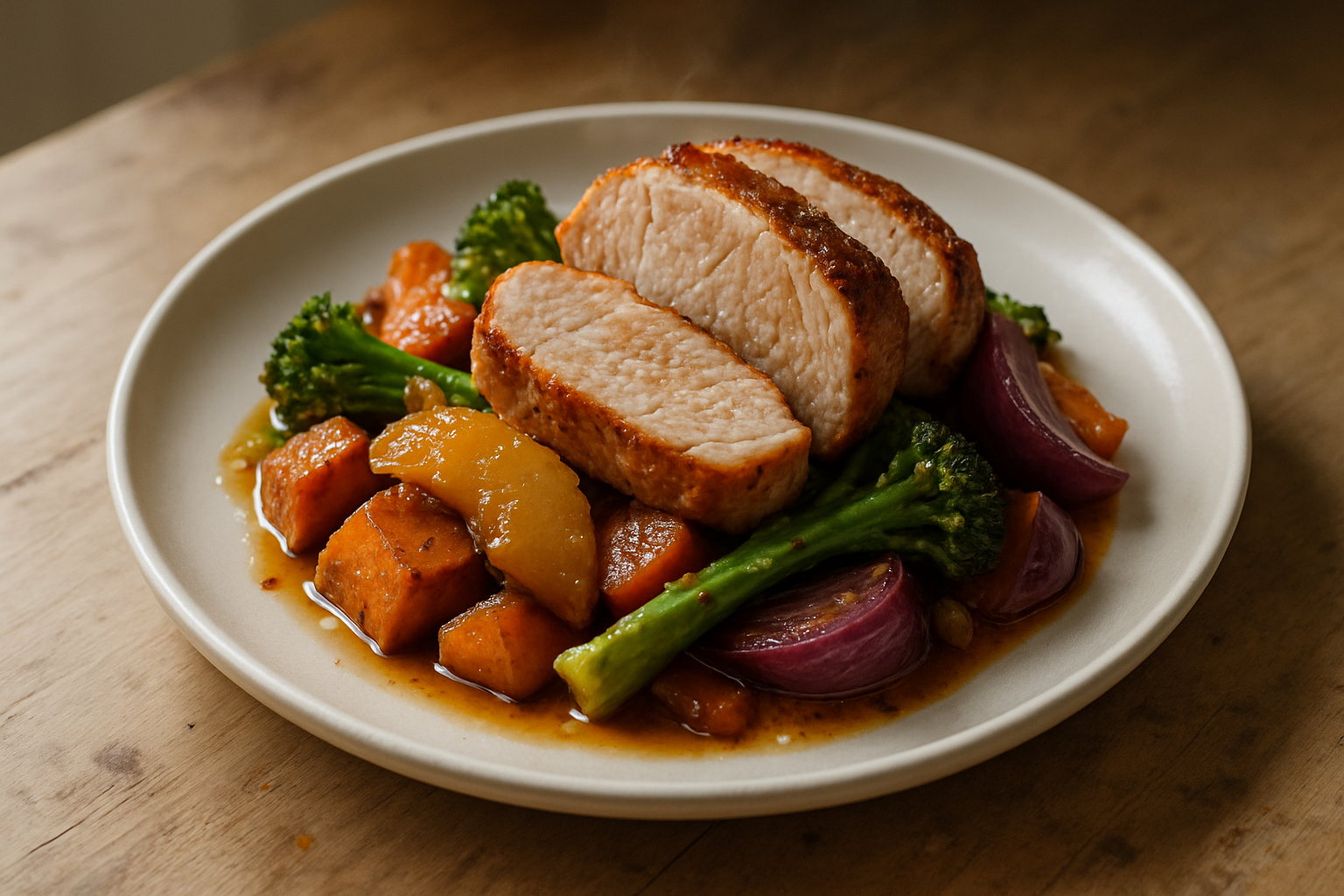 Honey Mustard Pork With Sweet Potato and Apple