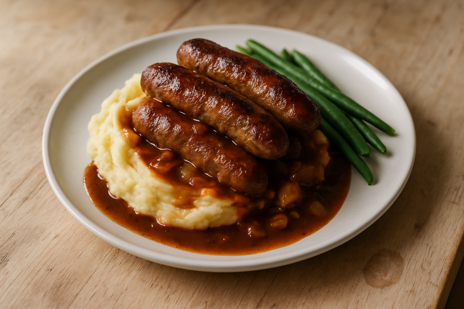 Devilled Sausages with Creamy Mash