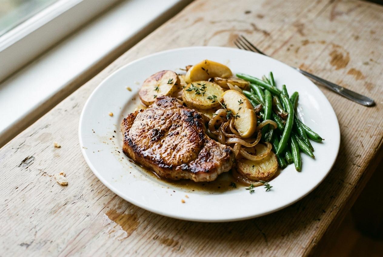Pan-Fried Pork Steaks With Potato and Apple